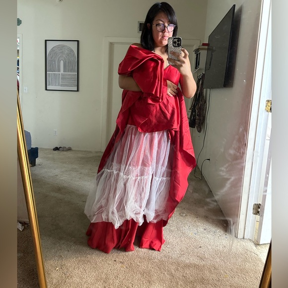 David's Bridal Red Satin Ball Gown - Picture 3 of 12